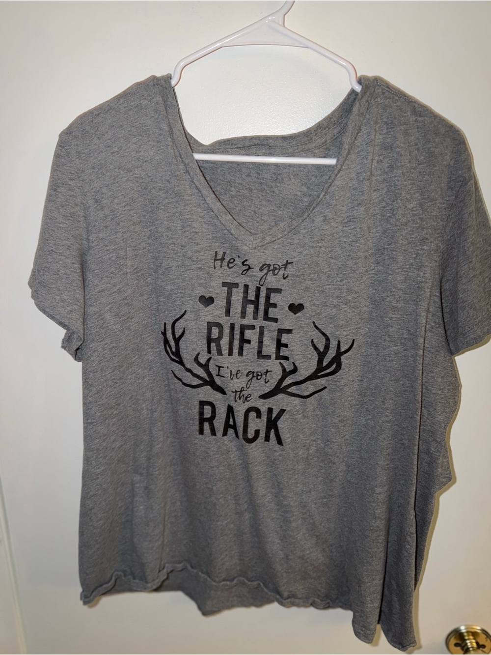 Amazon Women's Gray V-Neck Graphic Tee - Black Print
